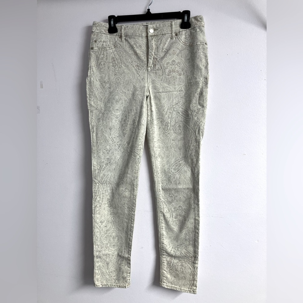 Chico’s “So Slimming” Women’s Straight Leg Pants, Size 0, Cream/Faded Paisley